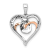 14k White and Rose Gold with Black Rhodium White and Black Diamond Hearts Pendant