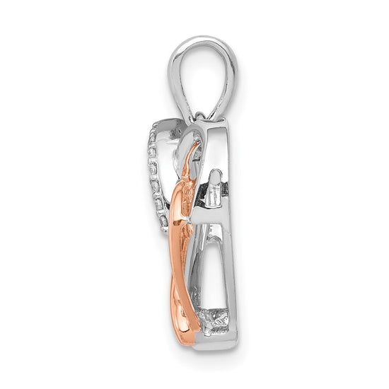 14k White and Rose Gold 1/20 carat Diamond Double Heart Pendant