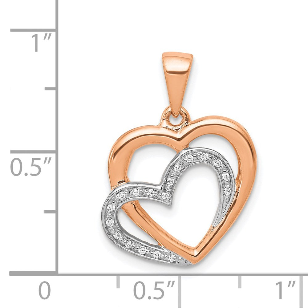 14k Rose Gold and White Rhodium Diamond Entwined Hearts Pendant