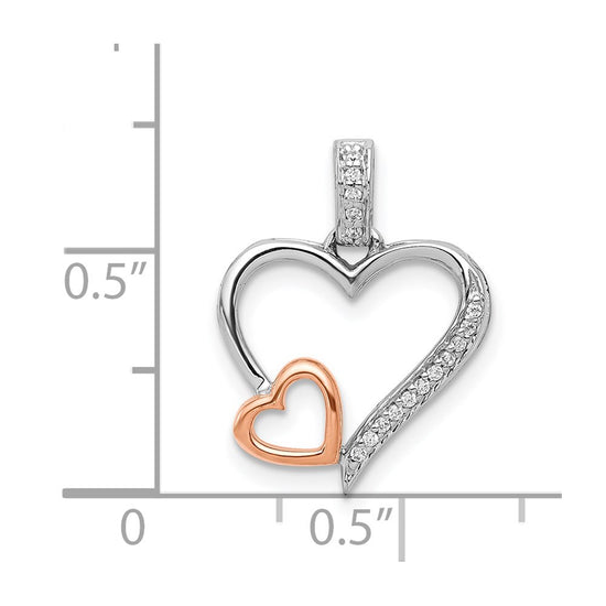 14k White and Rose Gold 1/20 carat Diamond Double Hearts Pendant