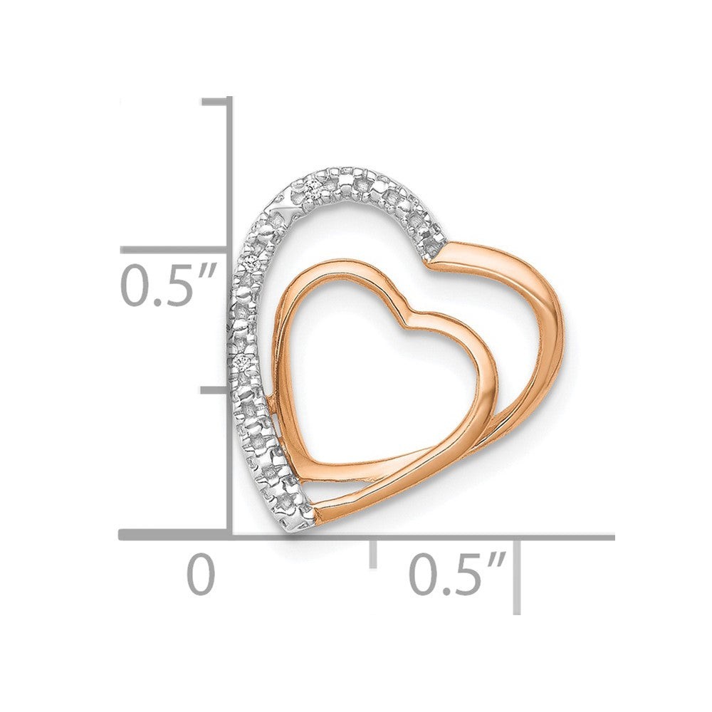 14k Rose Gold .01 carat Diamond Double Heart Chain Slide