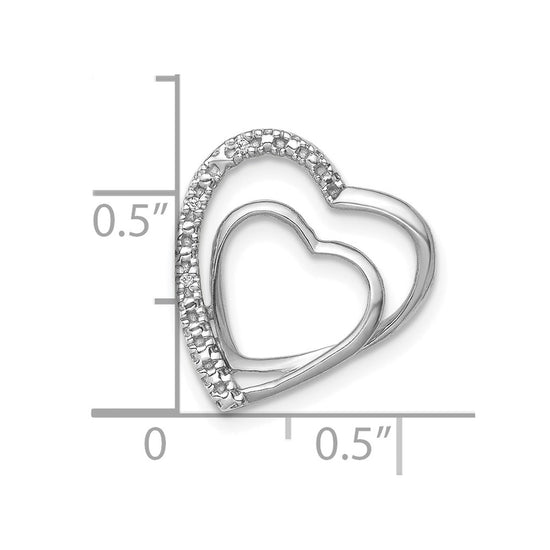 14k White Gold .01 carat Diamond Double Heart Chain Slide