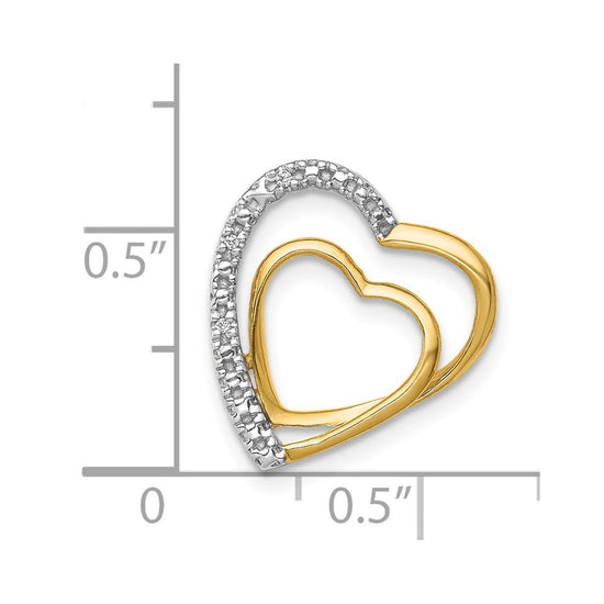 14k and White Rhodium .01 carat Diamond Double Heart Chain Slide