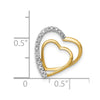 14k and White Rhodium .01 carat Diamond Double Heart Chain Slide