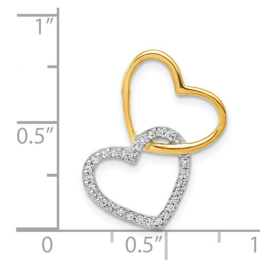 14k Two-Tone 1/10 carat Diamond Double Heart Chain Slide