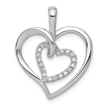 14k White Gold 1/10 carat Diamond Double Heart Pendant