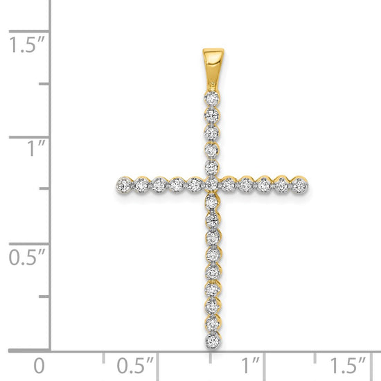14k and White Rhodium 1/4 carat Diamond Cross Pendant