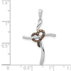 14k White Gold 1/10 carat Champagne Diamond Heart Cross Pendant