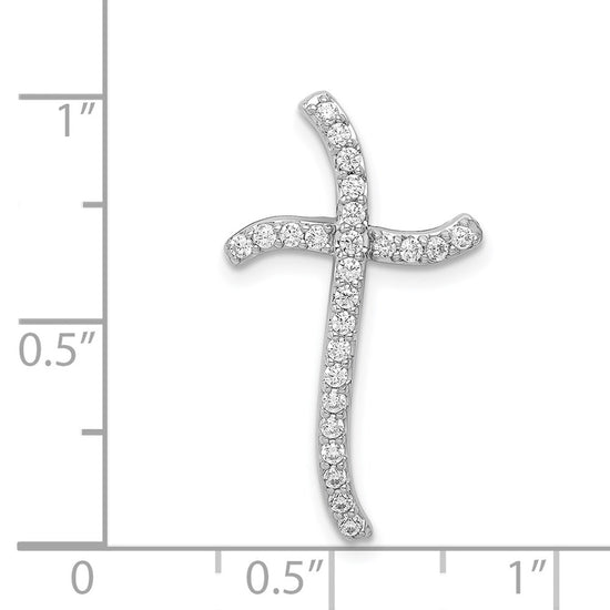 14k White Gold 1/4 carat Diamond Curved Cross Chain Slide