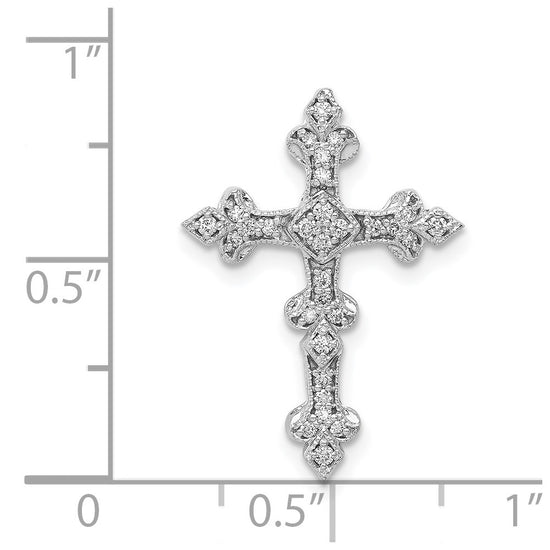 14k White Gold 1/6 carat Diamond Filigree Cross Chain Slide