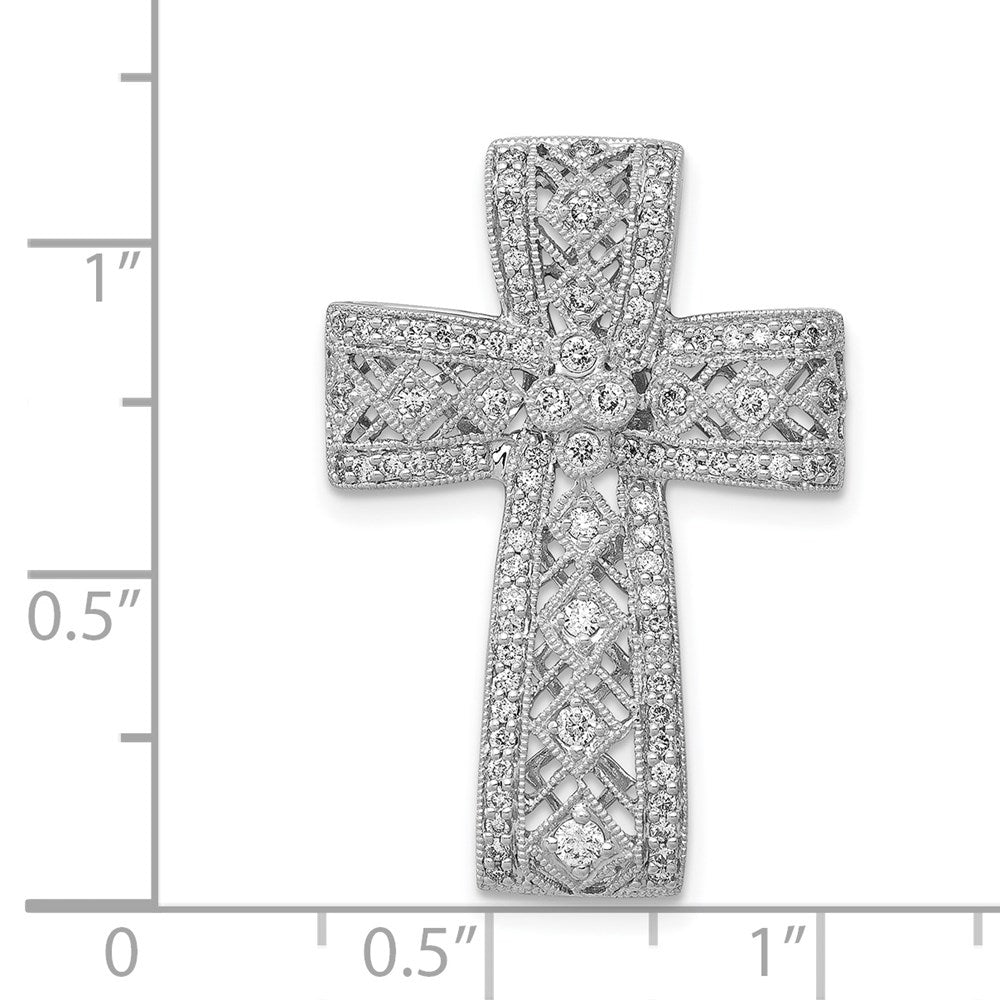 14k White Gold 1/2 carat Diamond Filigree Cross Chain Slide