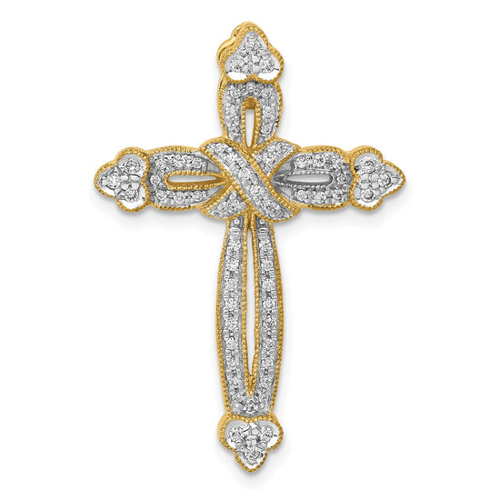 14k 1/4 carat Diamond Budded Cross Chain Slide