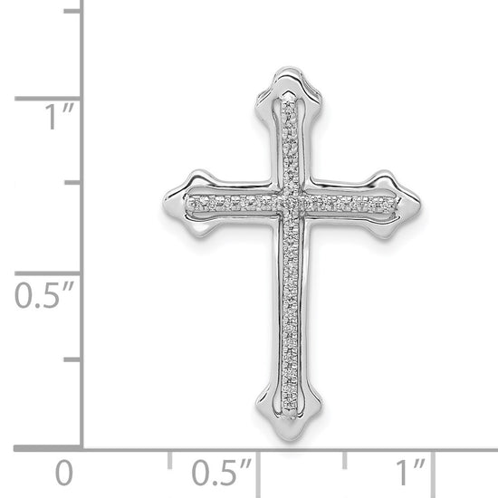14k White Gold Polished 1/10 carat Diamond Budded Cross Chain Slide