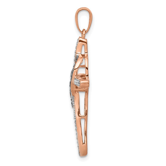 14k Rose Gold Red and White 1/4 carat Diamond Cross with Heart Pendant
