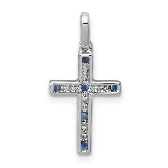 14k White Gold 1/15 carat Diamond and Sapphire Cross Pendant