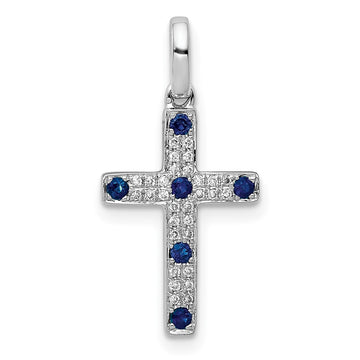 14k White Gold 1/15 carat Diamond and Sapphire Cross Pendant