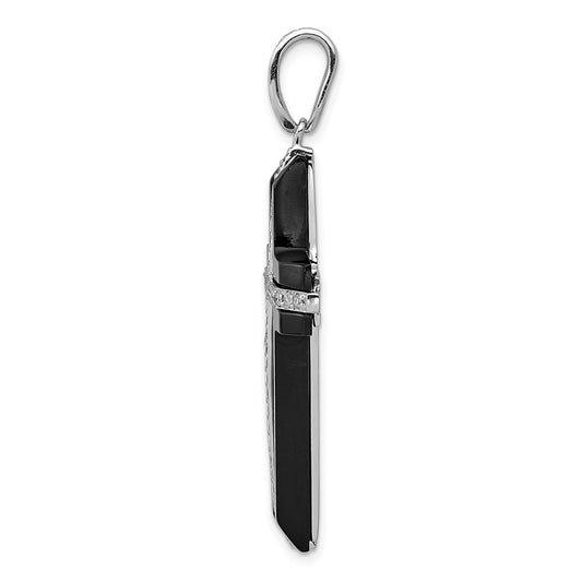 14k White Gold 1/4 carat Diamond and Onyx Cross Pendant