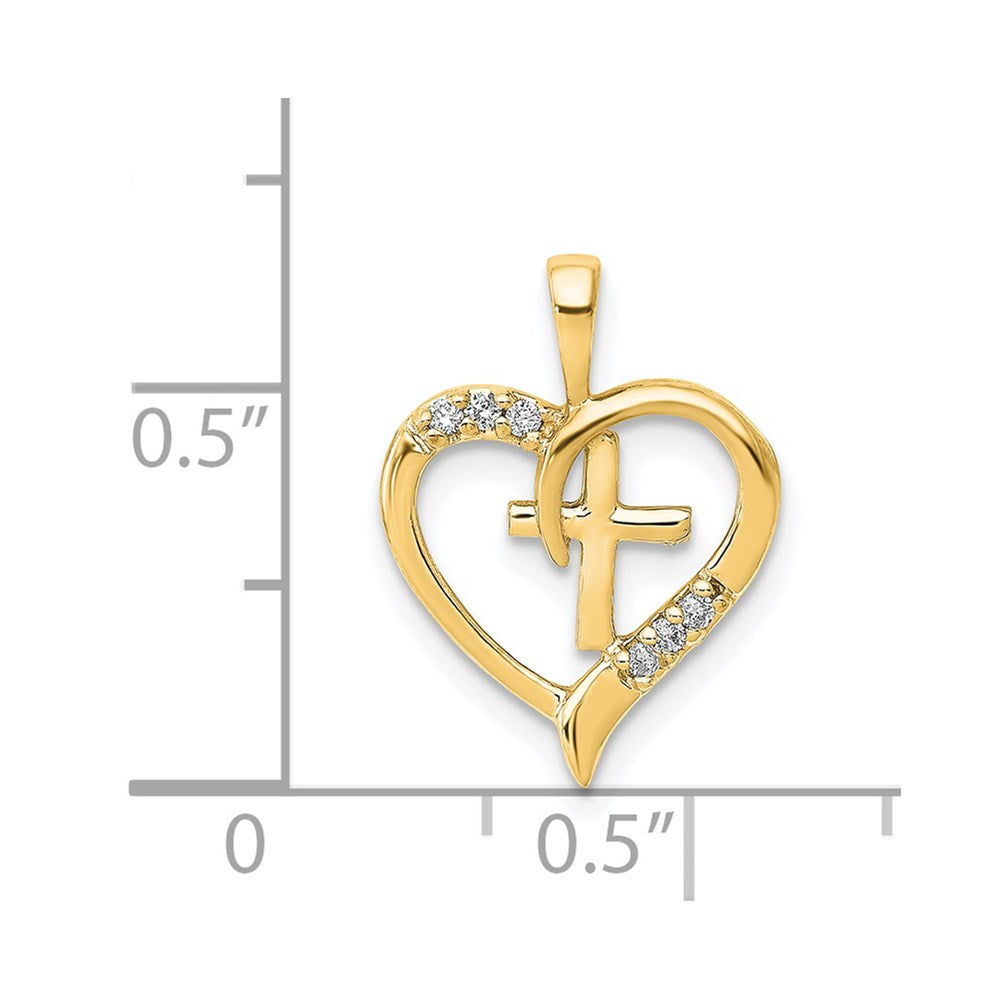 14k 1/20 carat AA Diamond Heart Cross Pendant