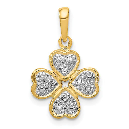 14k Diamond Four Leaf Clover Pendant