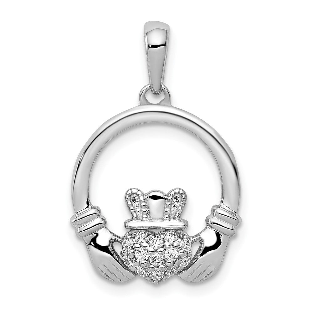 14k White Gold 1/8 carat Lab Grown Diamond VS/SI+ G+ Complete Circle Claddagh Pendant