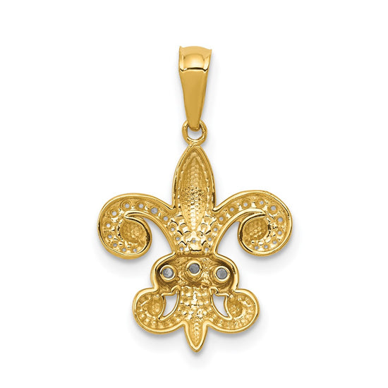 14k and White Rhodium Polished Diamond Fleur de Lis Pendant