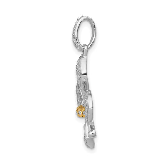 14k Two-Tone 1/5 carat Diamond Fleur De Lis Pendant