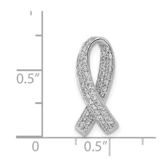 14k White Gold 1/3 carat Diamond Awareness Ribbon Chain Slide