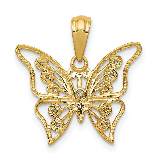 10k and Rhodium Diamond Butterfly Pendant