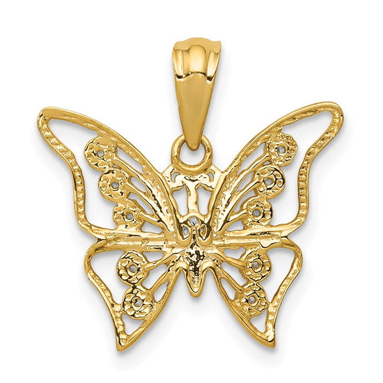 14k and Rhodium Diamond Butterfly Pendant