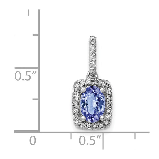 14k White Gold .94 Oval Tanzanite and Diamond Rectangle Halo Pendant
