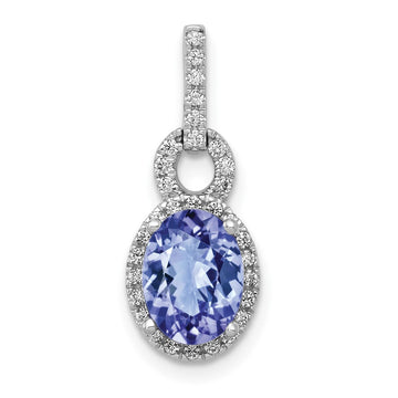 14k White Gold .95 Oval Tanzanite and Diamond Halo Pendant