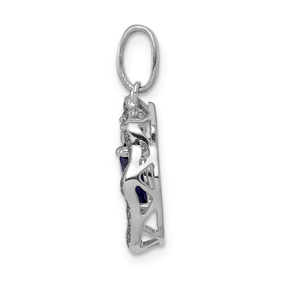 14k White Gold .62 Oval Tanzanite and Diamond Dangle Pendant