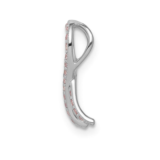 14k White Gold Pink Sapphire Awareness Ribbon Pendant