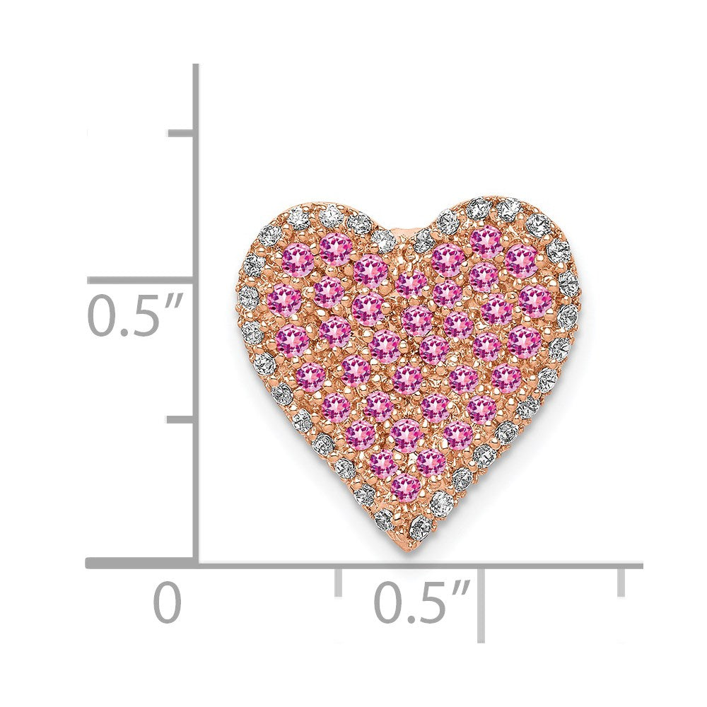 14k Rose Gold Diamond and Pave Pink Sapphire Vintage Heart Chain Slide