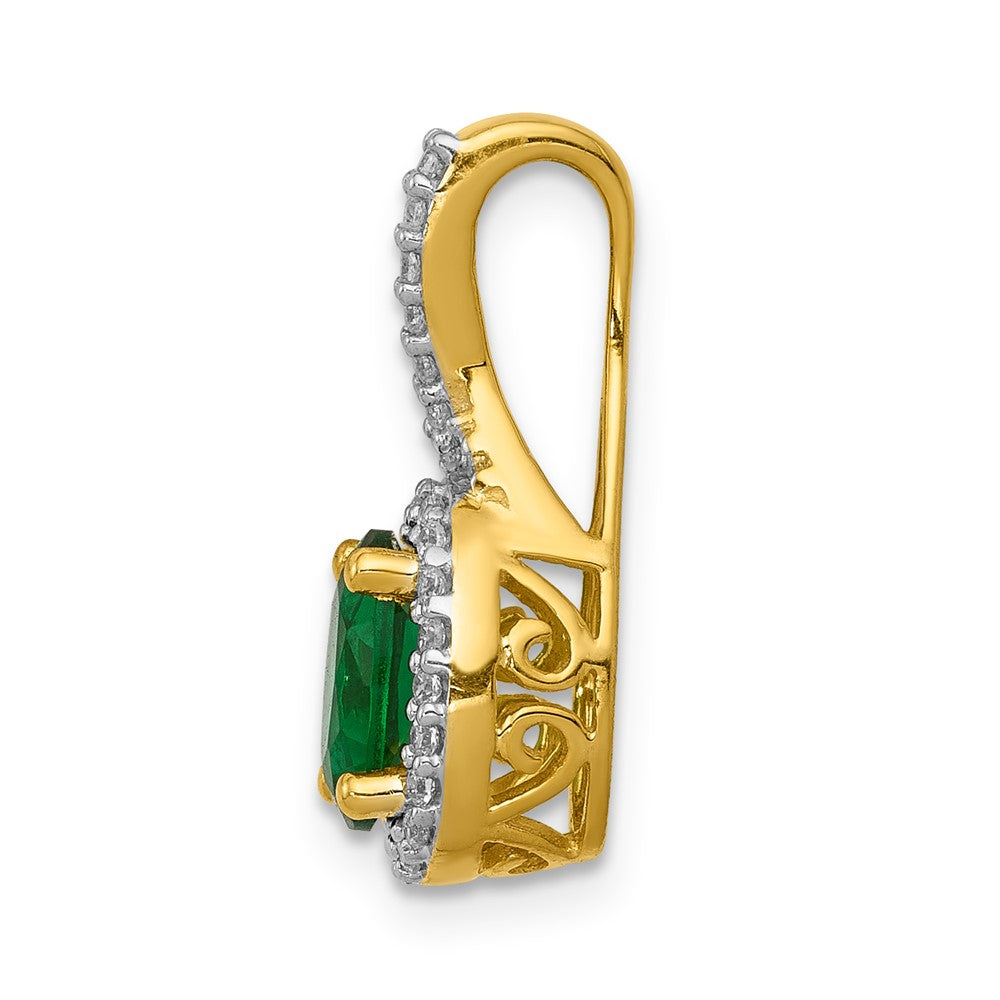 14k Diamond and Oval Emerald Halo Pendant