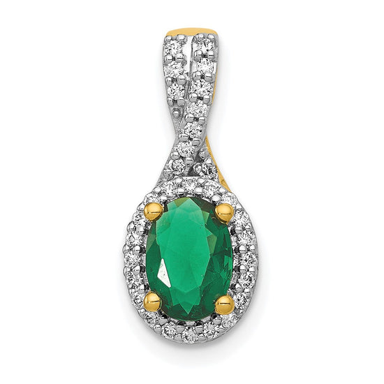 14k Diamond and Oval Emerald Halo Pendant