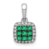 14k White Gold with Black Rhodium Diamond and .19 Emerald Cluster Square Halo Pendant