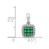 14k White Gold with Black Rhodium Diamond and .19 Emerald Cluster Square Halo Pendant