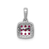 14k White Gold with Black Rhodium Diamond and .23 Ruby Cluster Square Halo Pendant