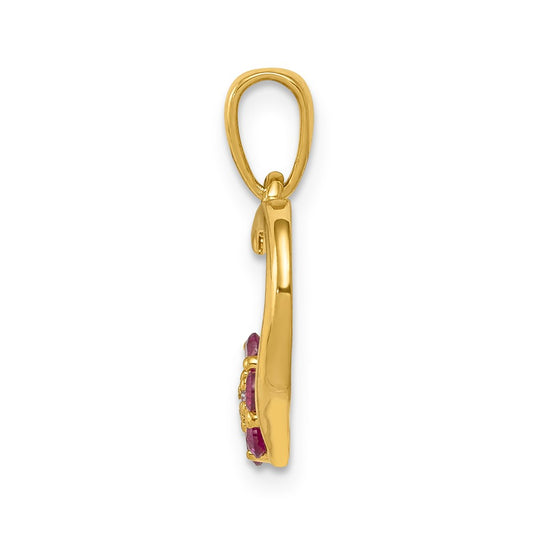 14k Diamond and Ruby Heart w/ Flower Pendant