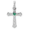 14k White Gold 1/5 carat Lab Grown Diamond VS/SI+ G+ and Lab Created Emerald Complete Cross Pendant