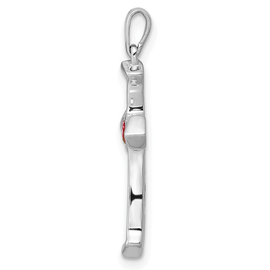 10K White Gold Ruby and Diamond Heart Cross Pendant