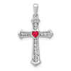 10K White Gold Ruby and Diamond Heart Cross Pendant