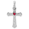 14k White Gold Ruby and Diamond Heart Cross Pendant