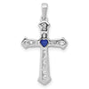 14k White Gold 1/5 carat Lab Grown Diamond VS/SI+ G+ and Lab Created Blue Sapphire Complete Cross Pendant