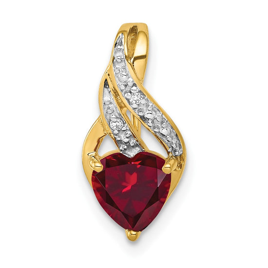 10k .01 carat Diamond and Lab-Created Ruby Heart Slide