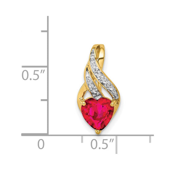 Diamond and Created Ruby Heart Pendants