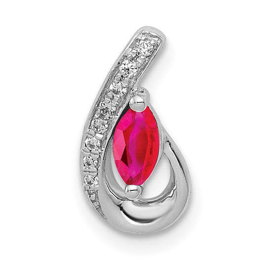 14k White Gold Diamond and .28 Ruby Teardrop Chain Slide