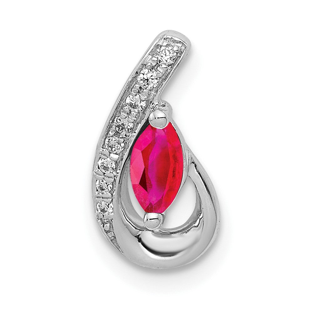 14k White Gold Diamond and .28 Ruby Teardrop Chain Slide