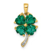 14k Lab Created Heart Emerald and Diamond Four Leaf Clover Pendant